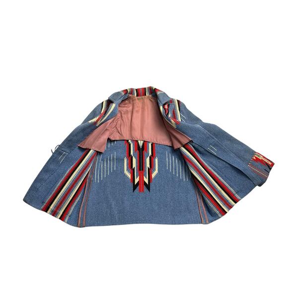 Vintage 1940s Chimayo Blanket Ganscraft Jacket Coat Wool Southwest Native Blue - Picture 6 of 16